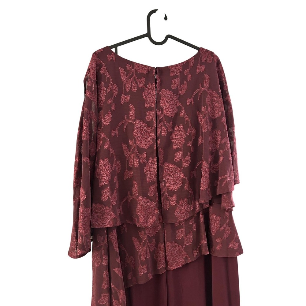 R&M Richards Premium Formal Jumpsuit Womens 18W Wine NWT Floral Lace Overlay - Picture 9 of 16